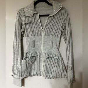 Lululemon Full Metal Jacket Gray black stripe Full Zip high neck Size 2